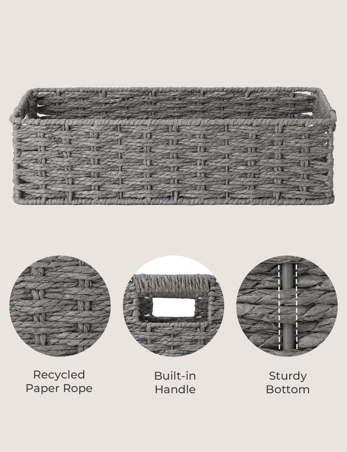 Storageworks Toilet Paper Storage, Grey Round Paper Rope Bathroom Basket, Small Baskets For Organizing, Toilet Paper Basket With